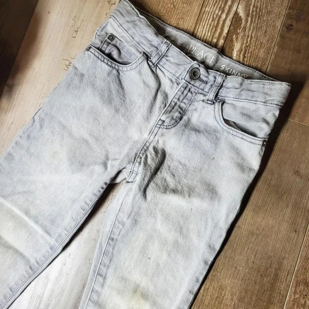 The Children's Place Size 7 Grey Wash Boy's Adjustable Waist Cotton Skinny Jeans